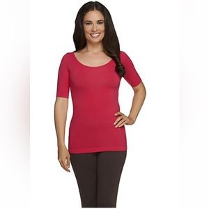 skinnytees Reversible Scoop Neck Top with Elbow Sleeves One Size Missy NWOT